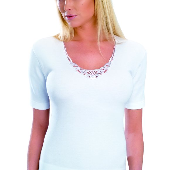 GIEMMETI - CANOTTA DONNA MEZZA MANICA CON PIZZO COD. 40020 - NERO