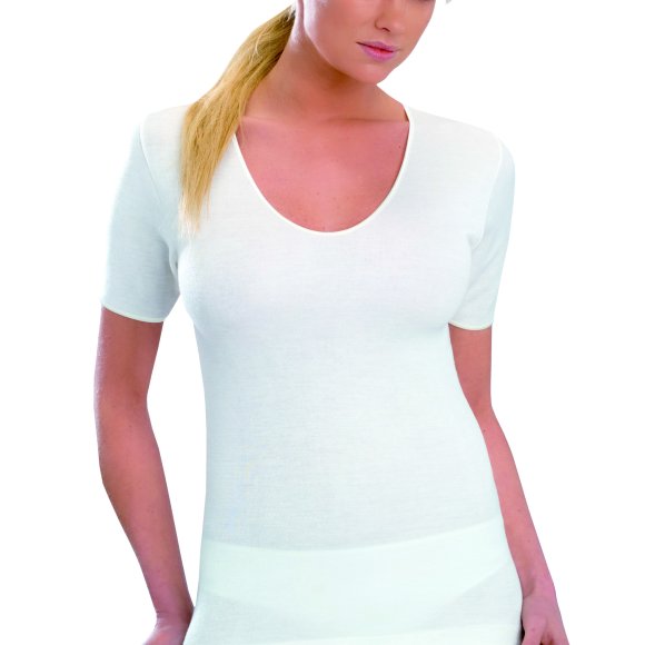 GIEMMETI - CANOTTA DONNA MEZZA MANICA IN RASO COD. 40028 - BIANCO