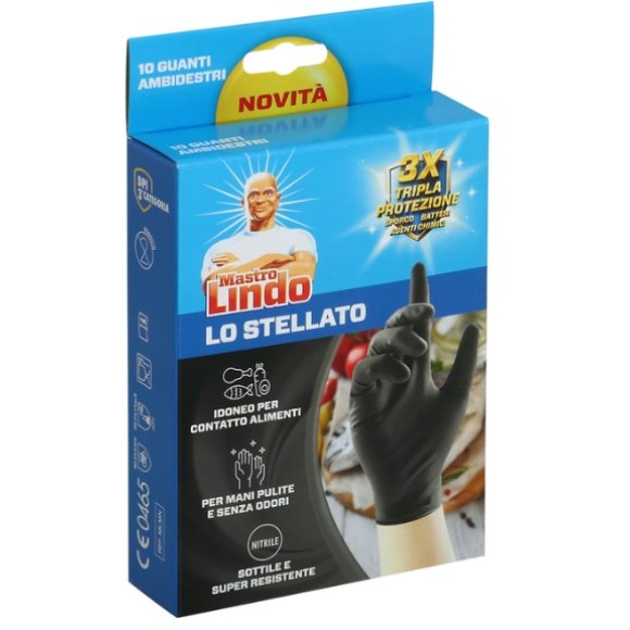MASTRO LINDO GUANTI LO STELLATO GUANTI MONOUSO IN NITRILE NERO 10 PEZZI 