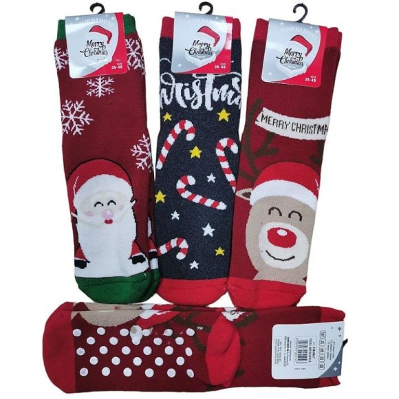 CALZINO ANTISCIVOLO DONNA IN CALDO COTONE A TEMA NATALIZIO ART.HS610 - FANTASIE ASSORTITE 