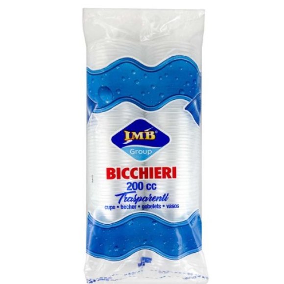BICCHIERI DI PLASTICA TRASPARENTE MONOUSO - 200 ML