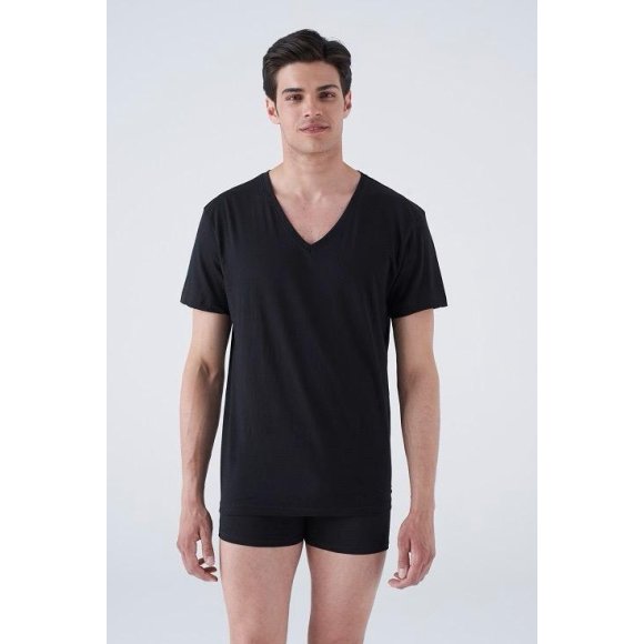 KAREL - MAGLIETTA UOMO SCOLLO V COD.UK76NB NERO/BLU - TAGLIA 4