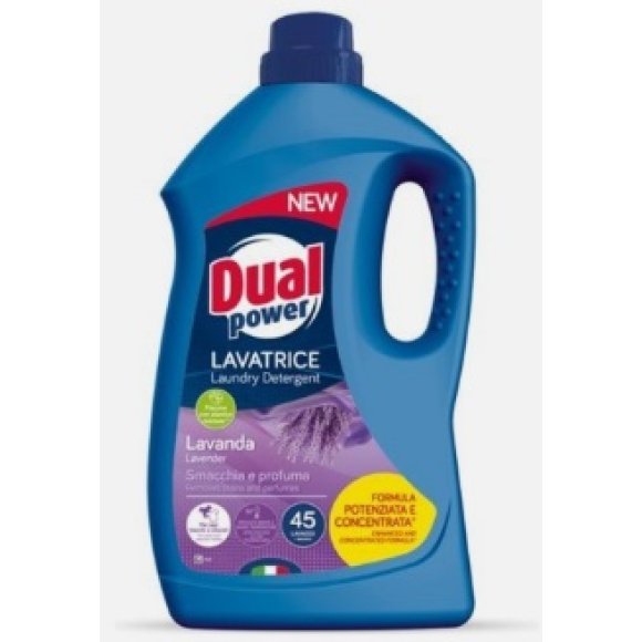 DUAL POWER DETERSIVO LAVATRICE LIQUIDO 45LAV 1,8LT LAVANDA DUAL POWER DETERSIVO LAVATRICE LIQUIDO 45LAV 1,8LT LAVANDA