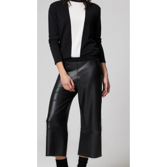 JADEA -Pantalone capri a gamba larga in similpelle-nera-D 4872
