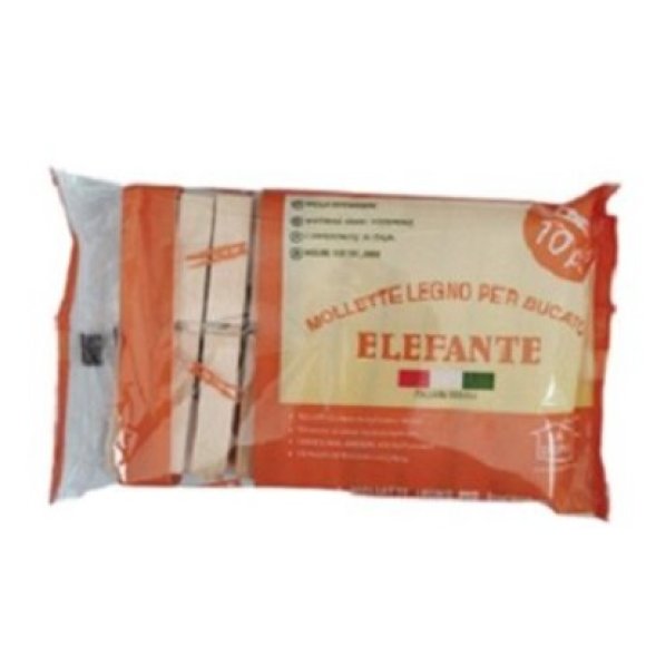 MOLLETTE STENDIBIANCHERIA ELEFANTE IN LEGNO 10 PEZZI 