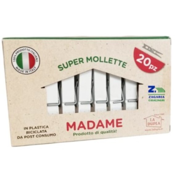 MOLLETTE STENDIBIANCHERIA MADAME IN PLASTICA 20 PEZZI 