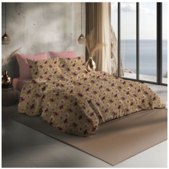 MONET COMPLETO LENZUOLA COPRILETTO PERCALLE 2 PIAZZE - SENAPE 