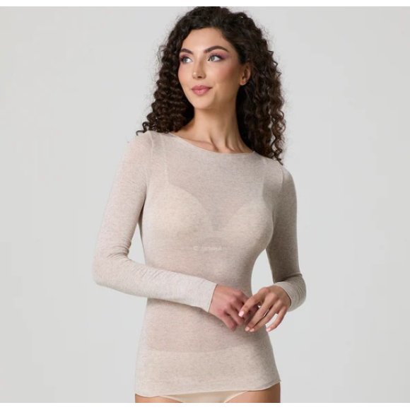 JADEA-MAGLIA DONNA IN CASHMERE MANICA LUNGA COD.4064- NATURALE