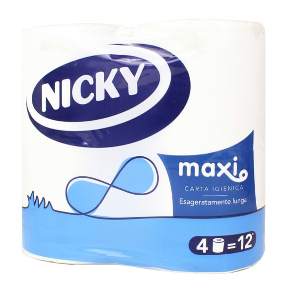 Nicky Maxi Carta Igienica – 4 Rotoli = 12 Normali – Esageratamente Lunga