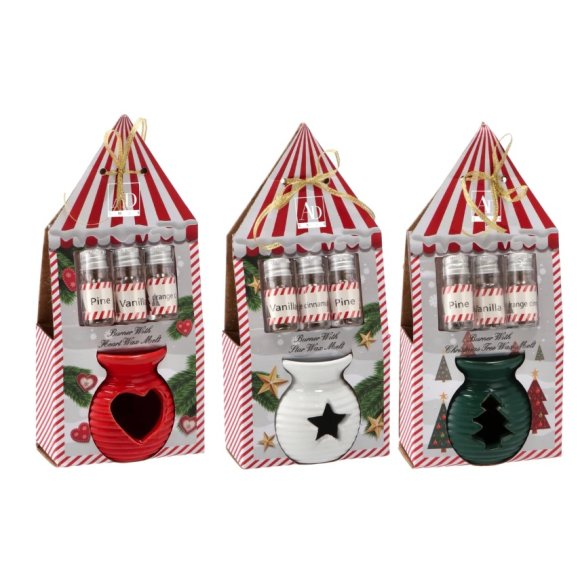 NATALE- KIT PROFUMATORI IN CERAMICA CON 3 OLI ESSENZIALI ASSORTITI - COLORAZIONI ASSORTITE
