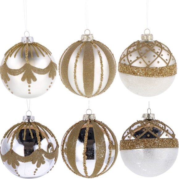 NATALE-PALLINA NATALIZIA IN  VETRO PERLA CON DETTAGLI IN ORO  