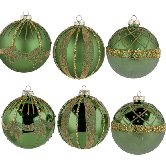 NATALE -PALLINA NATALIZIA IN VETRO VERDE CON DETTAGLI IN ORO 