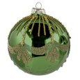 NATALE -PALLINA NATALIZIA IN VETRO VERDE CON DETTAGLI IN ORO 