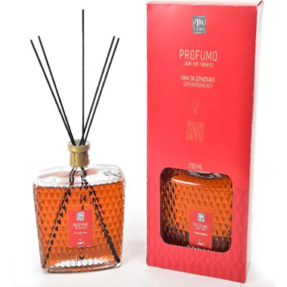 NATALE DIFFUSORE 700 ML PAN DI ZENZERO BOTTIGLIA DIAMANTE CON BACCHETTI IN COTO NATALE DIFFUSORE 700 ML PAN DI ZENZERO BOTTIGLIA DIAMANTE CON BACCHETTI IN COTO