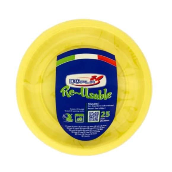 DOPLA RE-USABLE PIATTI RIUTILIZZABILI GIALLI 25 PEZZI - 170 MM DOPLA RE-USABLE PIATTI RIUTILIZZABILI GIALLI 25 PEZZI - 170 MM