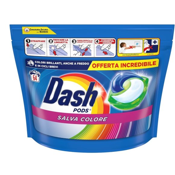 DASH PODS DETERSIVO LAVATRICE SALVA COLORE 64 LAVAGGI - 1260,8 GR