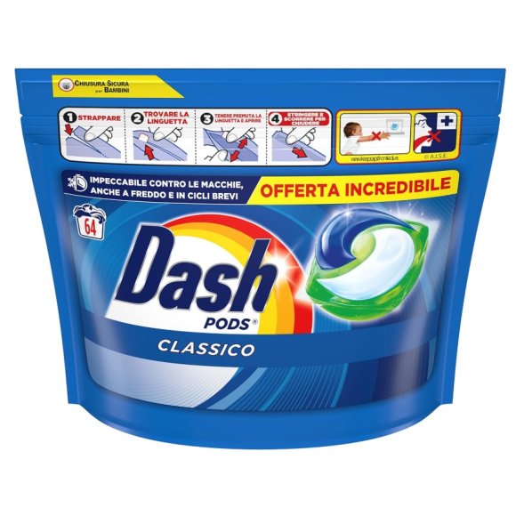 DASH PODS DETERSIVO LAVATRICE CLASSICO 64 LAVAGGI - 1344 GR 