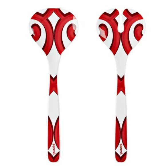 GUZZINI NATALE POSATE INSALATA HARMONIA IN MELAMINA BIANCO E ROSSO 29,8x10 CM