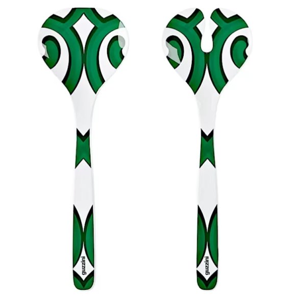 GUZZINI NATALE POSATE INSALATA HARMONIA IN MELAMINA VERDE E BIANCO 29,8x10 CM 