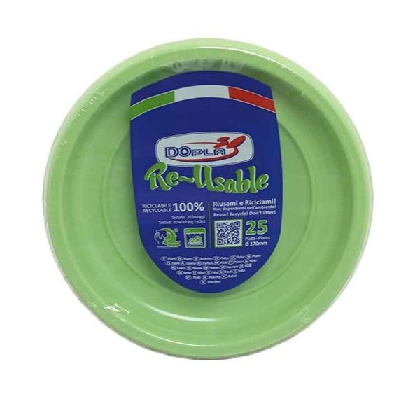 Dopla Re-Usable Piatti Riutilizzabili – 25 Pezzi Ø 210mm – 100% Riciclabili