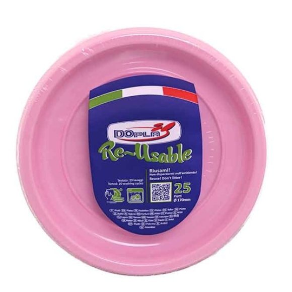 Dopla Re-Usable Piatti Riutilizzabili Rosa – 25 Pezzi Ø 210mm – 100% Riciclabili