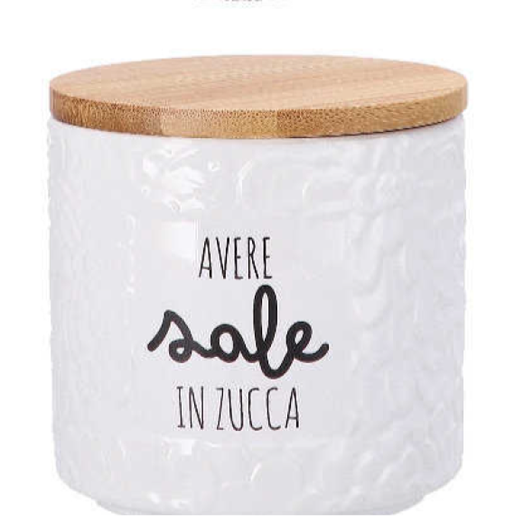 BARATTOLO CERAMICA  COPERCHIO IN LEGNO ( SALE O CAFFE')