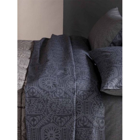 RIVIERA - COPRIPIUMINO COTONE "SARAY" 2 PIAZZE - BLU