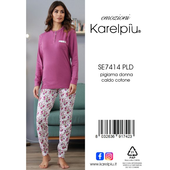 KAREL - PIGIAMA DONNA IN CALDO COTONE COD.SE7414PLD