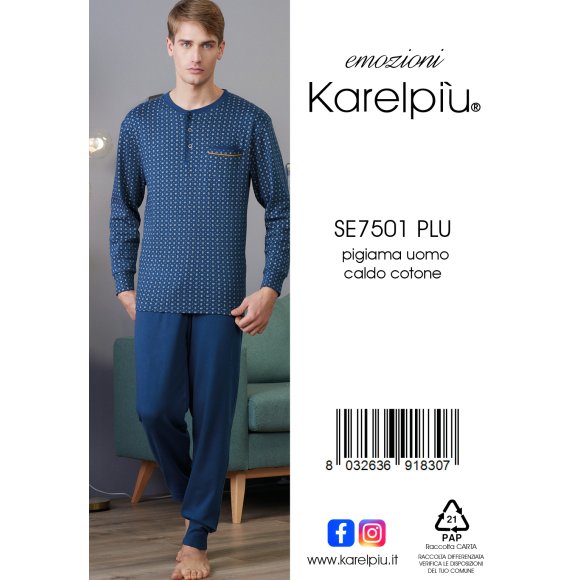 KAREL - PIGIAMA UOMO IN CALDO COTONE COD. SE7501PLU