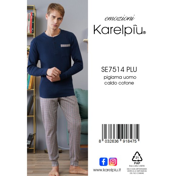 KAREL - PIGIAMA UOMO IN CALDO COTONE COD. SE7514PLU