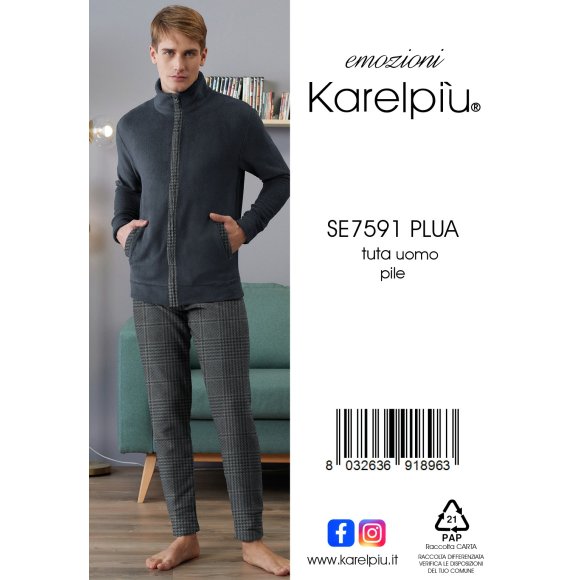 KAREL - PIGIAMA APERTO IN PILE UOMO COD. KF7591PLU