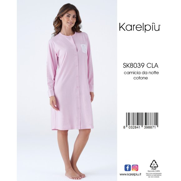 KAREL - CAMICIA DA NOTTE IN COTONE COD. SK8039CLA - ROSA