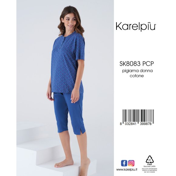 KAREL - PIGIAMA DONNA MEZZA MANICA COD.SK8083 - BLU