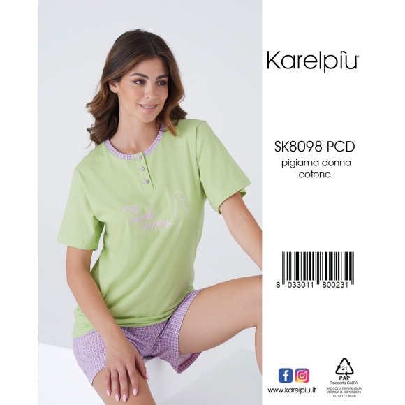 KAREL - PIGIAMA DONNA MEZZA MANICA COD.SK8098PCD - VERDE