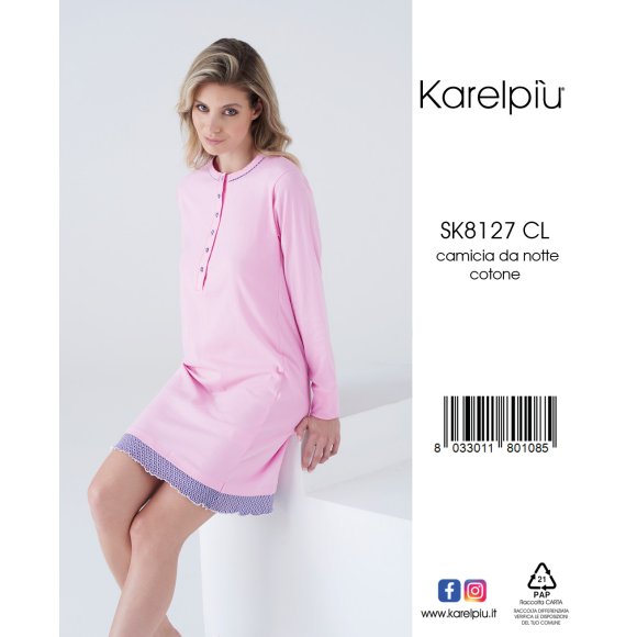 KAREL - CAMICIA DA NOTTE DONNA IN COTONE COD.SK8127CL - ROSA