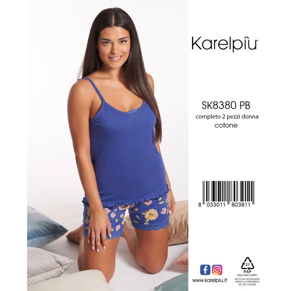 KAREL - PIGIAMA BRETELLA DONNA COD.SK8380PB - BLU