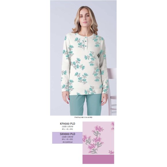 KARELPIU -PIGIAMA DONNA CALDO COTONE MANICA LUNGA SK9000PLD- (ROSA) 