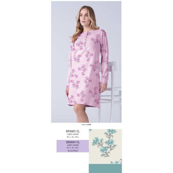 KARELPIU -CAMICIA DA NOTTE CALDO COTONE LUNGO SK9001PLD-(VERDE) 