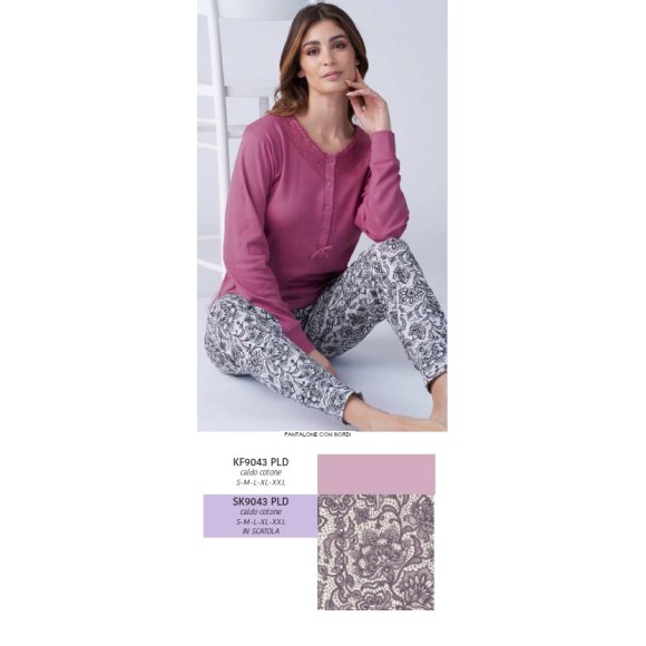 KARELPIU- PIGIAMA DONNA CALDO COTONE LUNGO SK9043PLD-(ROSA)