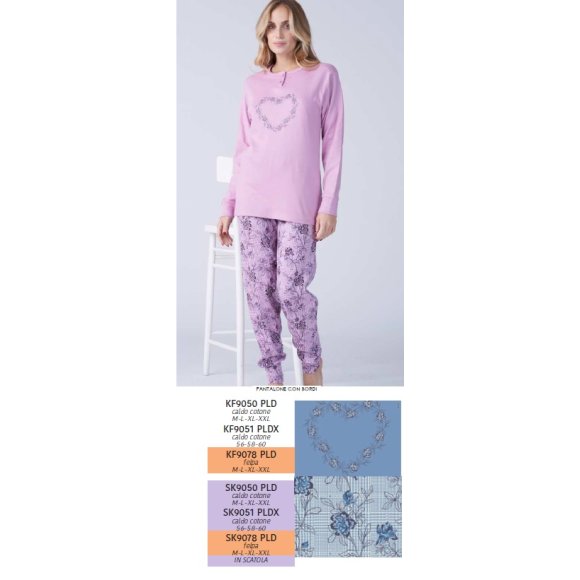 KARELPIU -PIGIAMA DONNA CALDO COTONE LUNGO  SK9050PLD-(BLU)