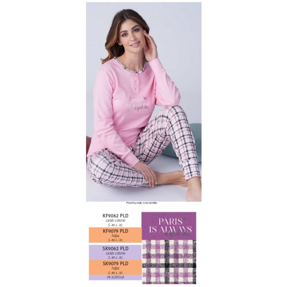 KARELPIU -PIGIAMA DONNA CALDO COTONE LUNGO SK9062PLD-VIOLA