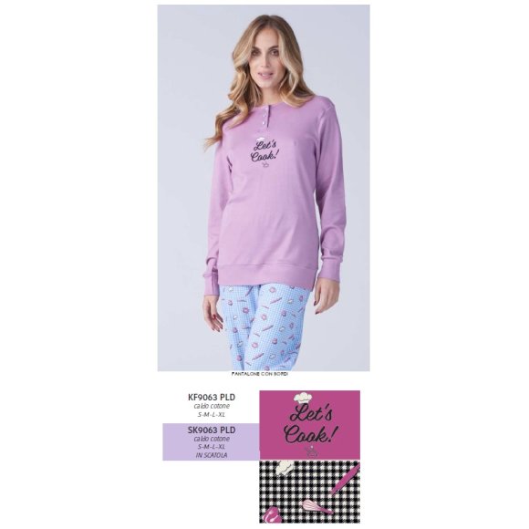 KARELPIU -PIGIAMA DONNA CALDO COTONE LUNGO SK9063PLD-(FUCSIA)