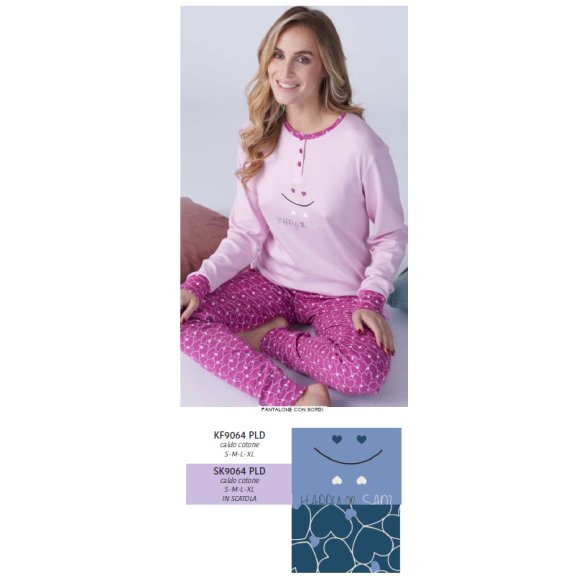 KARELPIU- PIGIAMA DONNA CALDO COTONE LUNGO SK9064PLD-(BLU)