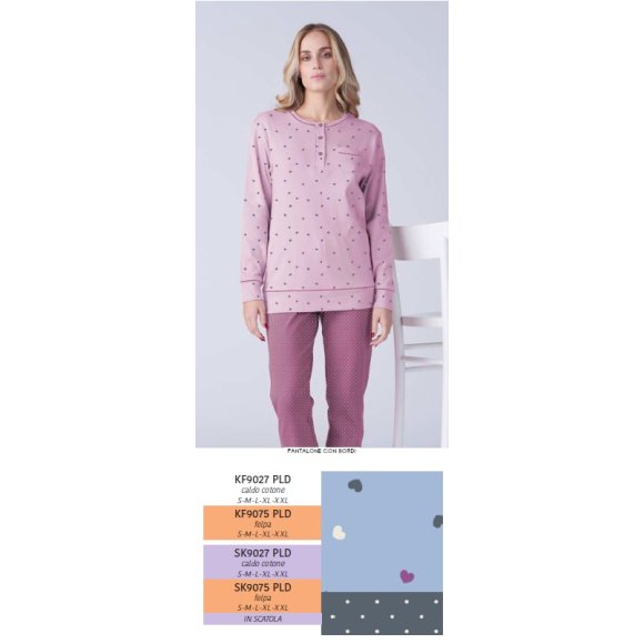 KAREL PIU'-PIGIAMA DONNA LUNGO SK9075PLD -(AZZURRO POLVERE )