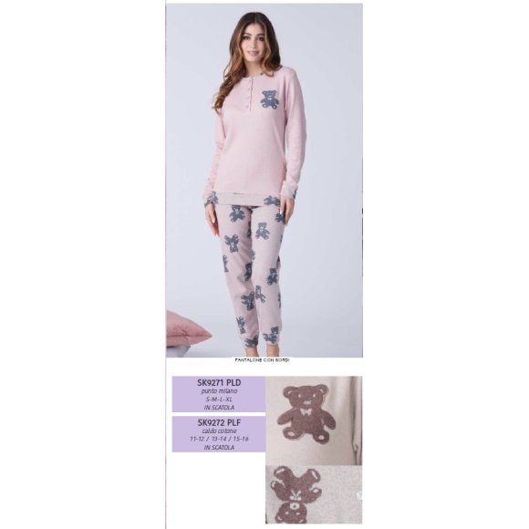 KARELPIU- PIGIAMA DONNA CALDO COTONE LUNGO SK9271PLD- (MARRONE) 
