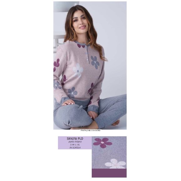 KAREL PIU'-PIGIAMA DONNA LUNGO SK9278PLD- (VIOLA E GRIGIO) 