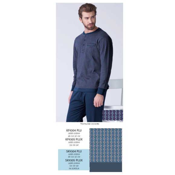KARELPIU- PIGIAMA LUNGO UOMO COTONE SK9304PLU-(BLU ACCIAIO)