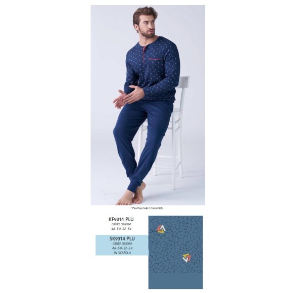 KARELPIU- PIGIAMA LUNGO UOMO COTONE  SK9314PLU-(BLU ACCIAIO) 