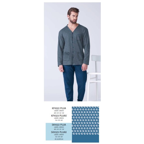KARELPIU- PIGIAMA MORBIDO COTONE LUNGO UOMO SK9322PLUA-(BLU ACCIAIO)