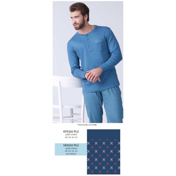 KAREL PIU'PIGIAMA LUNGO UOMO SK9324PLU -(BLU SCURO) 